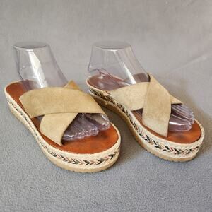 MYHOLOGIA Platform Sandals 100% Leather & Jute Size 7.5 Summer Travel Shoes